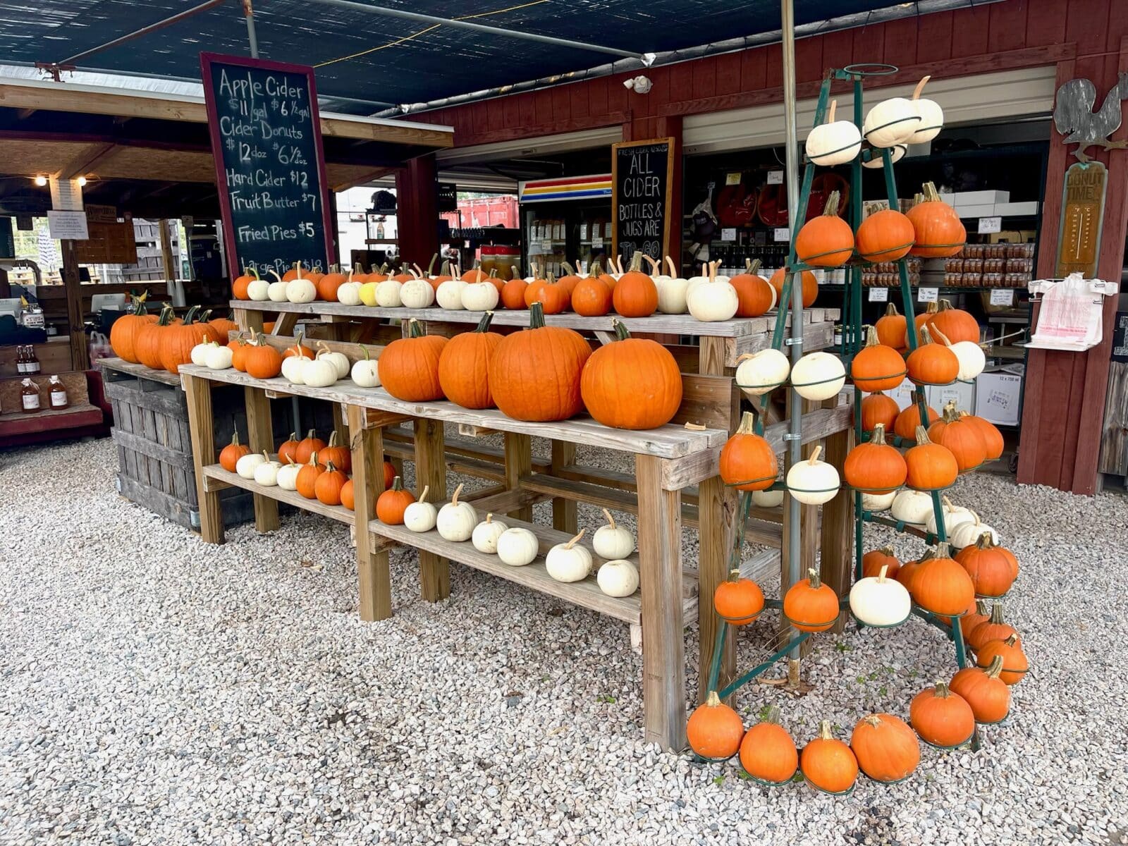 pumpkin display at an apple orchard event